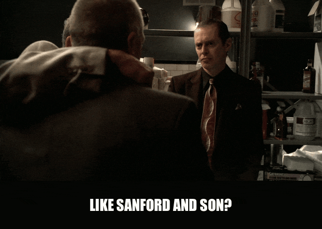 James Gandolfini in The Sopranos (1999), captioned "Like Sanford and Son?", Amused and Disbelief reaction animated GIF