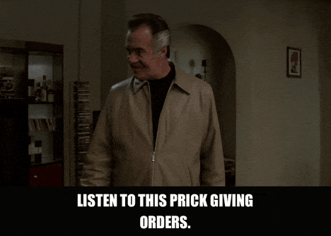 Tony Sirico in The Sopranos (1999), captioned "Listen to this prick giving orders.", Contempt and Amusement reaction animated GIF