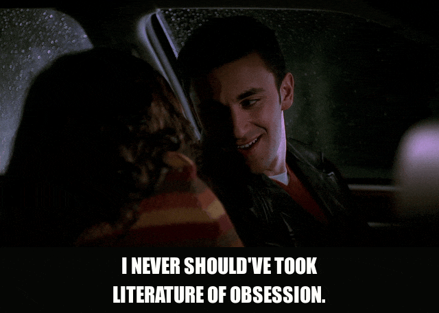 Jason Cerbone in The Sopranos (1999), captioned "I never should've took Literature of Obsession.", Regret and Humor reaction animated GIF