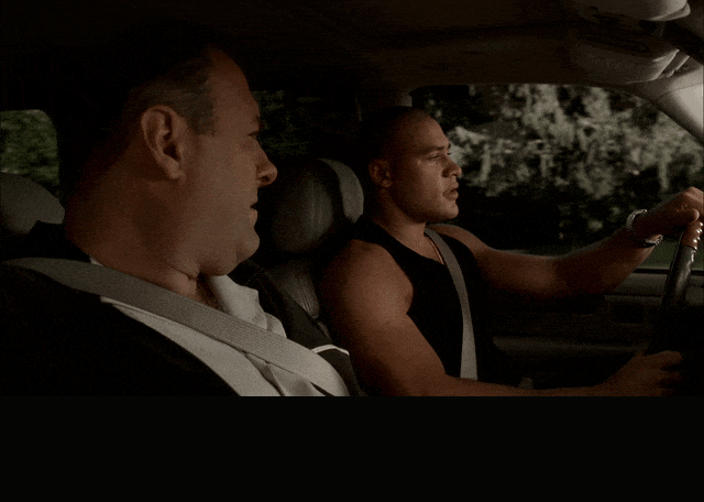 Louis Gross and James Gandolfini in The Sopranos (1999), captioned "My mom says I should count ten... ...but I never remember.", Sheepish and Apologetic reaction animated GIF