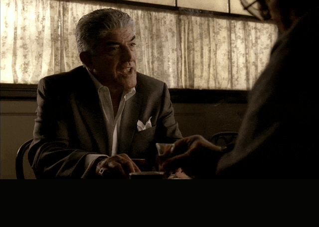 Frank Vincent in The Sopranos (1999), captioned "There's no scraps in my scrapbook.", Cold and Decisive reaction animated GIF