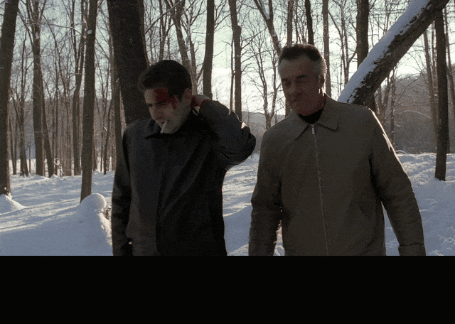 Tony Sirico and Michael Imperioli in The Sopranos (1999), captioned "I'm not dressed for this shit.", Miserable and Annoyed reaction animated GIF