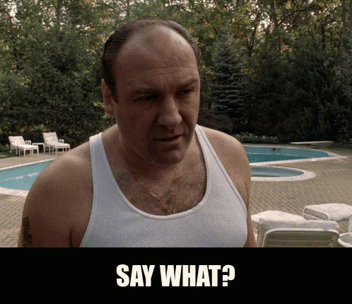 James Gandolfini in The Sopranos (1999), captioned "Say what?", Surprised and Offended reaction animated GIF