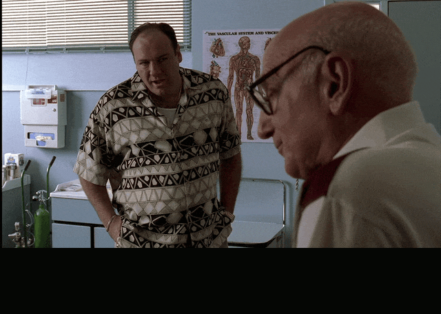 Dominic Chianese in The Sopranos (1999), captioned "- I got another uncle? - Sharp as a fucking cue ball.", Dry and Mocking reaction animated GIF