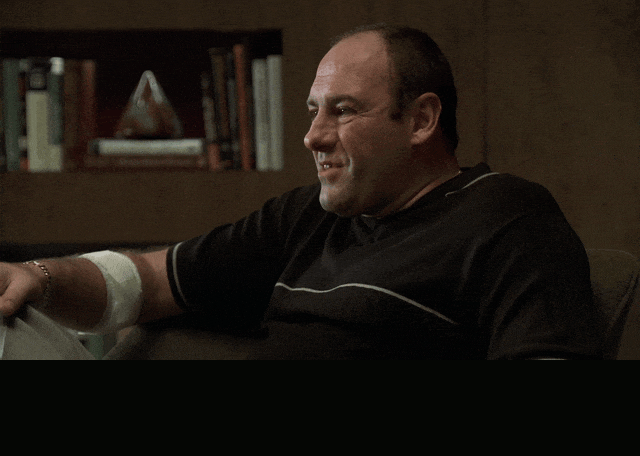 James Gandolfini in The Sopranos (1999), captioned "They should fucking die.", Amused and Dark reaction animated GIF