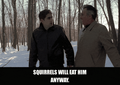 Tony Sirico in The Sopranos (1999), captioned "Squirrels will eat him anyway.", Nonchalance and Dark Humor reaction animated GIF