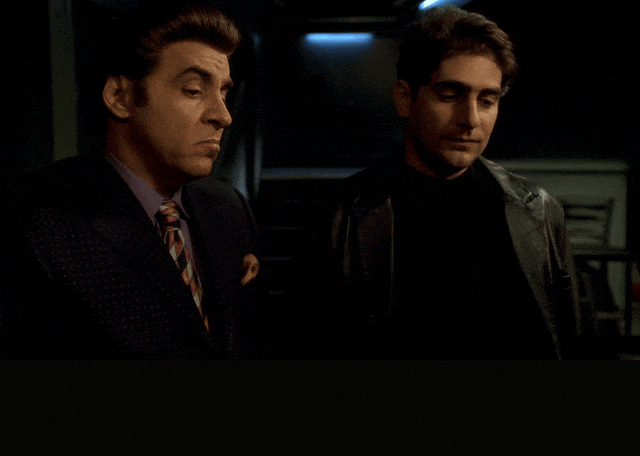 Tony Sirico and Steven Van Zandt in The Sopranos (1999), captioned "I know it was that miserable prick called Ma at the home.", Seething and Resentful reaction animated GIF
