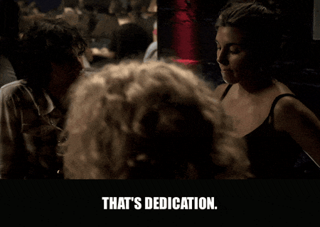 Jamie-Lynn Sigler in The Sopranos (1999), captioned "That's dedication.", Sarcastic and Amused reaction animated GIF