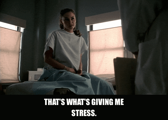 Drea De Matteo in The Sopranos (1999), captioned "That's what's giving me stress.", Exasperated and Anxious reaction animated GIF