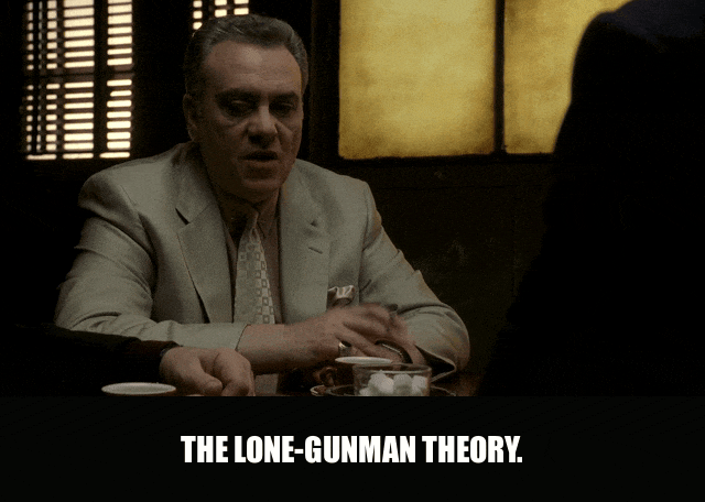 Tony Sirico in The Sopranos (1999), captioned "The lone-gunman theory.", Sardonic and Skeptical reaction animated GIF