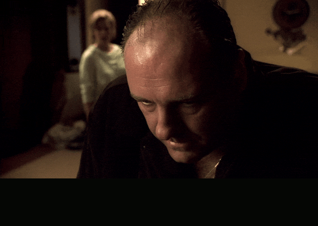 James Gandolfini and Edie Falco in The Sopranos (1999), captioned "Who knew all this time you wanted Tracy and Hepburn?", Sarcastic and Bitter reaction animated GIF