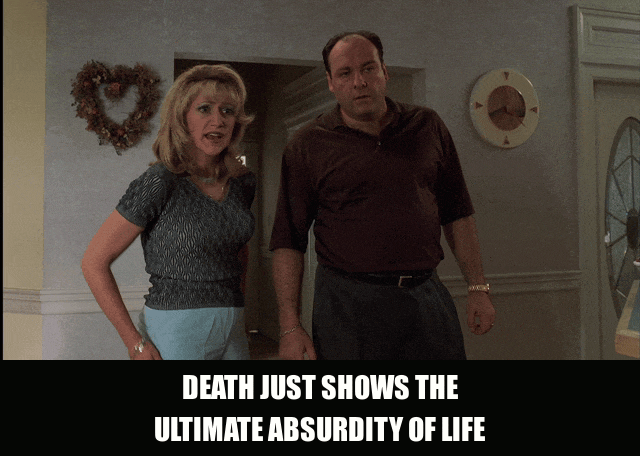 Robert Iler in The Sopranos (1999), captioned "Death just shows the ultimate absurdity of life.", Philosophical and Deadpan reaction animated GIF