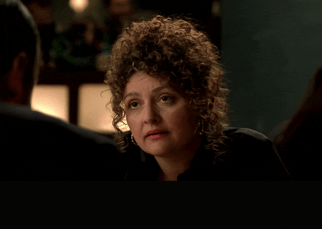 James Gandolfini and Aida Turturro in The Sopranos (1999), captioned "What am I, a toxic person? You're a great brother.", Wounded and Reassuring reaction animated GIF