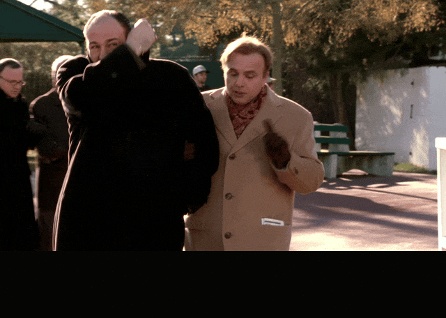 James Gandolfini in The Sopranos (1999), captioned "You are not going unthanked. You, I'm giving a taste of my win.", Generous and Triumphant reaction animated GIF