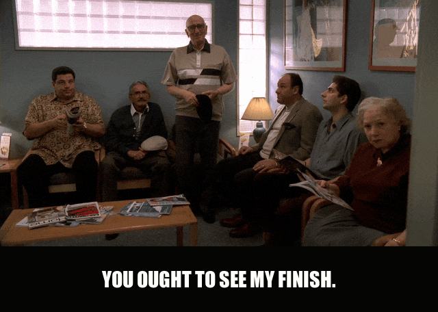 Dominic Chianese in The Sopranos (1999), captioned "You ought to see my finish.", Sly and Flirty reaction animated GIF