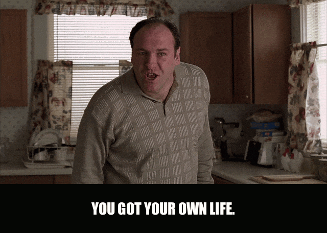 James Gandolfini in The Sopranos (1999), captioned "You got your own life.", Frustrated and Dismissive reaction animated GIF