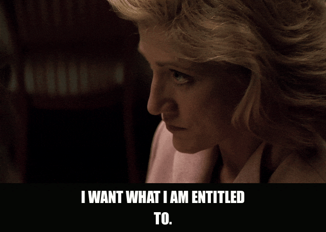 Edie Falco and James Gandolfini in The Sopranos (1999), captioned "I want what I am entitled to. You're entitled to shit.", Tense and Confrontational reaction animated GIF