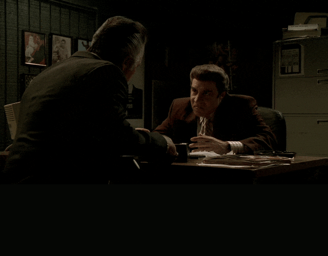 Steven Van Zandt in The Sopranos (1999), captioned "You're only as good as your last envelope, you know that.", Blunt and Stern reaction animated GIF