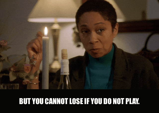 Maria Broom in The Wire (2002), captioned "But you cannot lose if you do not play.", Calm and Knowing reaction animated GIF