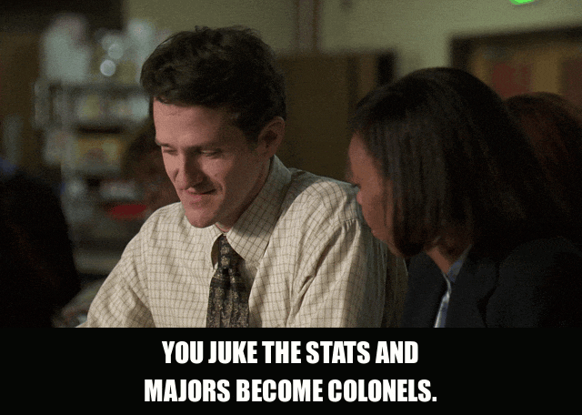 Jim True-Frost in The Wire (2002), captioned "You juke the stats and majors become colonels.", Knowing and Rueful reaction animated GIF
