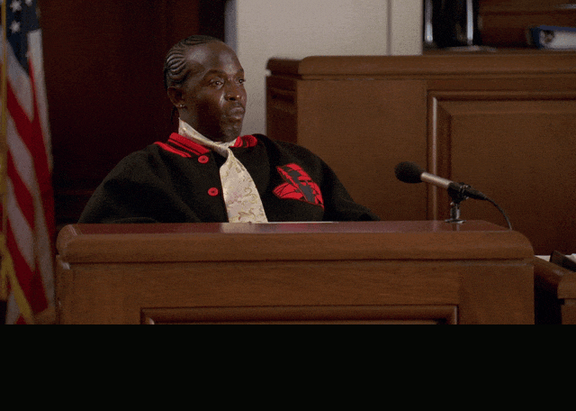 Michael K. Williams in The Wire (2002), captioned "I got the shotgun. You got the briefcase. It's all in the game, though, right?", Deadpan and Defiant reaction animated GIF
