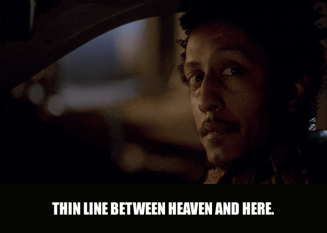 Andre Royo in The Wire (2002), captioned "Thin line between heaven and here.", Wistful and Reflective reaction animated GIF