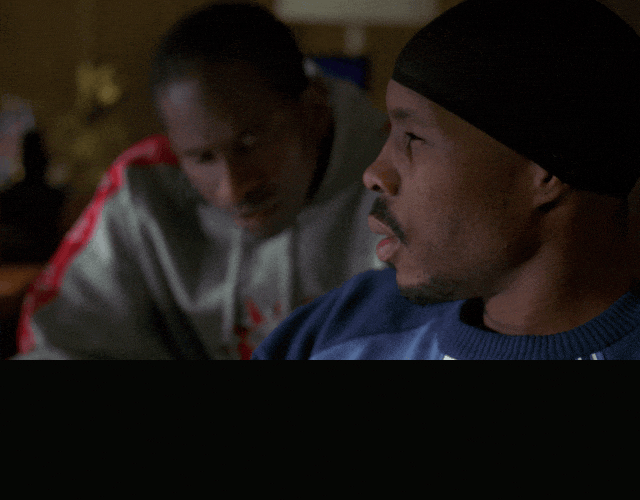 Anwan Glover and Wood Harris in The Wire (2002), captioned "Don't matter who did what to who at this point. Fact is, we went to war, and now there ain't no going back.", Resolute and Grim reaction animated GIF