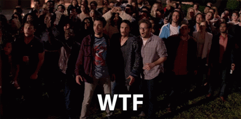 James Franco and Seth Rogen in This Is the End (2013), Shocked and Confused reaction animated GIF