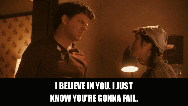 Kristen Wiig in Walk Hard (2007), captioned "I believe in you. I just know you're gonna fail.", Doubtful and Blunt reaction animated GIF
