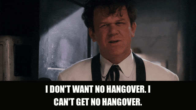 John C. Reilly in Walk Hard (2007), captioned "I don't want no hangover. I can't get no hangover.", Worried and Earnest reaction animated GIF