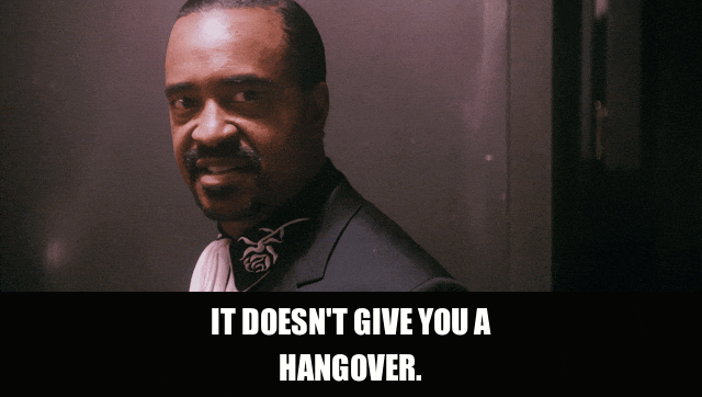 Tim Meadows in Walk Hard (2007), captioned "It doesn't give you a hangover.", Deadpan and Worried reaction animated GIF