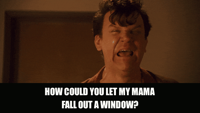 John C. Reilly in Walk Hard (2007), captioned "How could you let my mama fall out a window?", Anguished and Angry reaction animated GIF