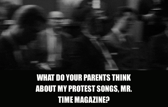 John C. Reilly in Walk Hard (2007), captioned "What do your parents think about my protest songs, Mr. TIME Magazine?", Smug and Defensive reaction animated GIF