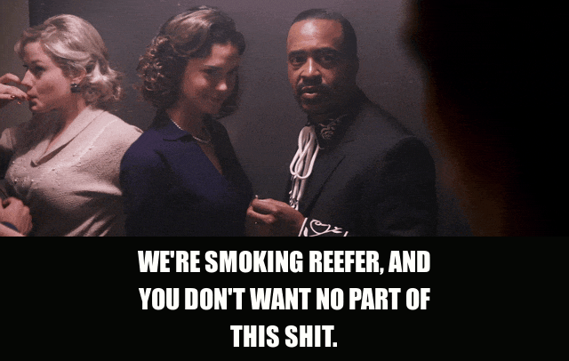 Tim Meadows in Walk Hard (2007), captioned "We're smoking reefer, and you don't want no part of this shit.", Deadpan and Sly reaction animated GIF