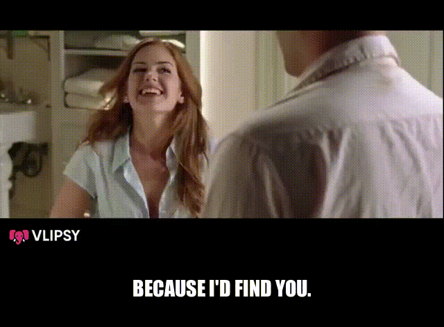 Vince Vaughn in Wedding Crashers (2005), captioned "Because I'd find you.", Funny and Awkward reaction animated GIF