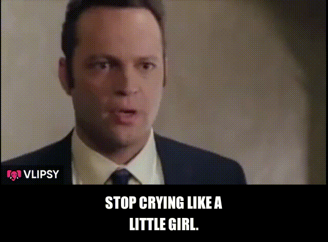 Vince Vaughn and Owen Wilson in Wedding Crashers (2005), captioned "Stop crying like a little girl.", Funny and Awkward reaction animated GIF